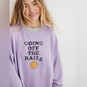 Aerie x Smiley Going Off the Rails Light Purple Sweatshirt XS Flaws